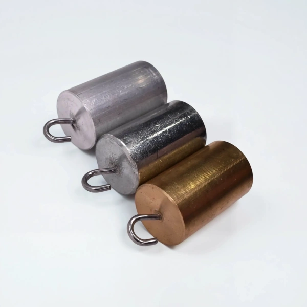 Набор тел равного объема (латунь, сталь, алюминий) цилиндры